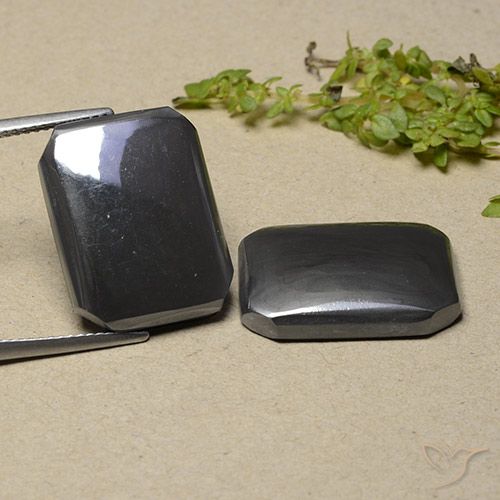 36.84ctw Natural Gris negro Hematites, corte esmeralda, Opaco