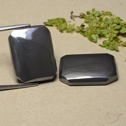 41.25ctw Natural Gris negro Hematites, corte esmeralda, Opaco