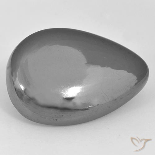 Hematites Gris plateado natural de 33.60 ct, En forma de pera, Opaco