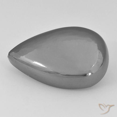 Hematites Gris plateado natural de 33.84 ct, En forma de pera, Opaco