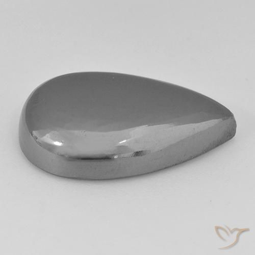 Hematites Gris plateado natural de 33.84 ct, En forma de pera, Opaco