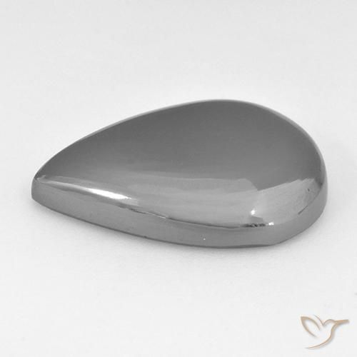 Hematites Gris plateado natural de 28.42 ct, En forma de pera, Opaco