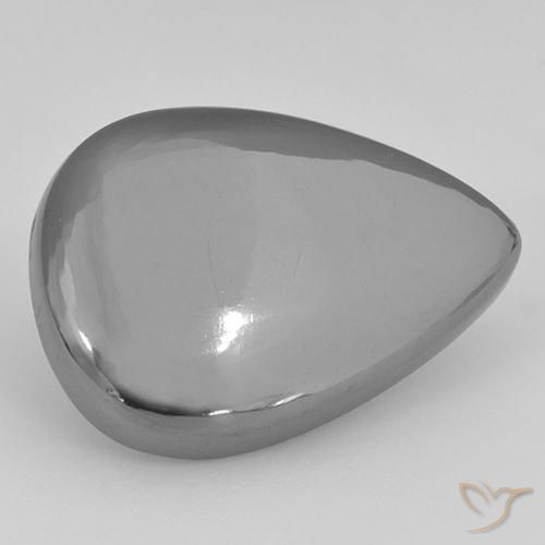 Hematites Gris plateado natural de 30.47 ct, En forma de pera, Opaco