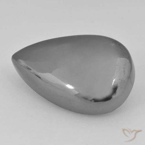 Hematites Gris plateado natural de 30.63 ct, En forma de pera, Opaco