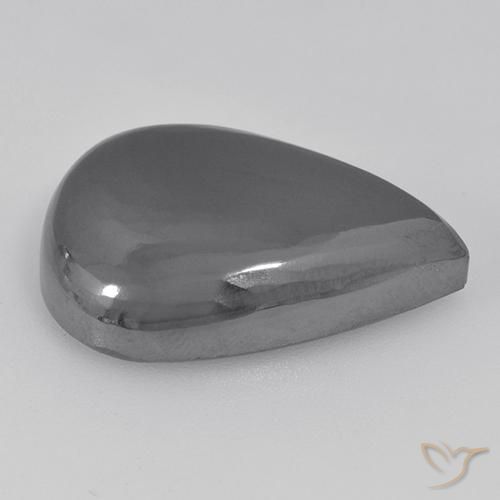 Hematites Gris plateado natural de 35.60 ct, En forma de pera, Opaco