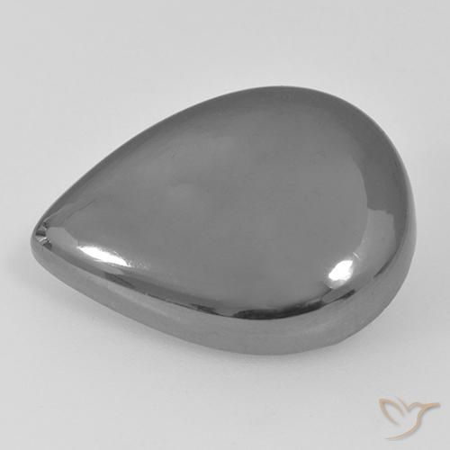 Hematites Gris plateado natural de 31.22 ct, En forma de pera, Opaco