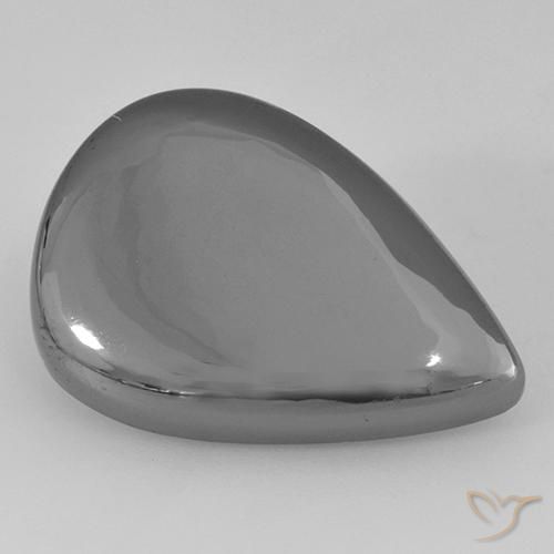 Hematites Gris plateado natural de 28.80 ct, En forma de pera, Opaco