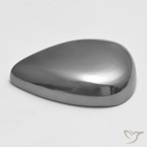 Hematites Gris plateado natural de 34.68 ct, En forma de pera, Opaco