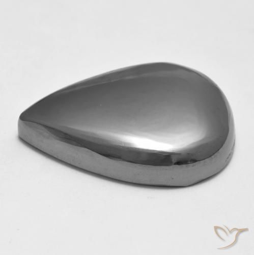 Hematites Gris plateado natural de 34.04 ct, En forma de pera, Opaco