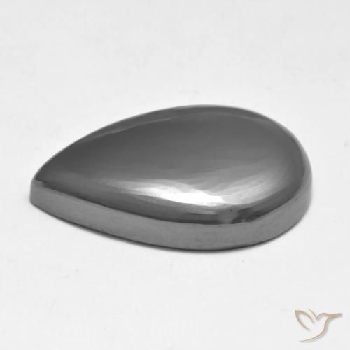 Hematites Gris plateado natural de 19.33 ct, En forma de pera, Opaco