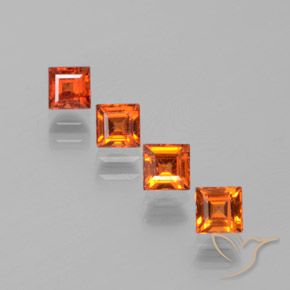 Gemas de granate hessonita Naranja oscuro medio natural de 1.39 ct, Cuadrado, VS