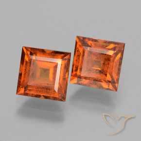 Gemas de granate hessonita Naranja rojizo natural de 3.85 ct, Cuadrado, VS-SI