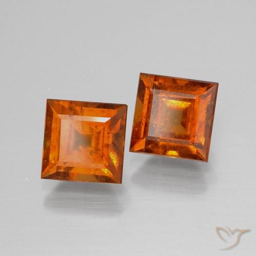 Gemas de granate hessonita Naranja medio natural de 4.08 ct, Cuadrado, VS-SI
