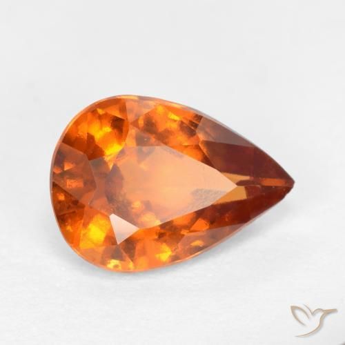 granate hessonita Naranja oscuro medio natural de 1.17 ct, En forma de pera, VS-SI