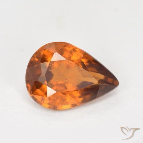 granate hessonita Naranja oscuro medio natural de 1.14 ct, En forma de pera, VS-SI