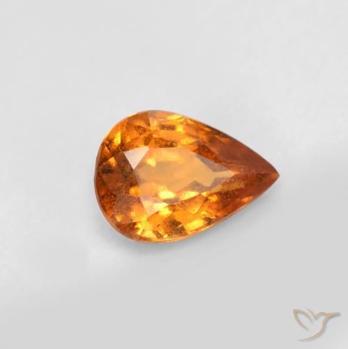 granate hessonita Naranja oscuro medio natural de 0.69 ct, En forma de pera, VS-SI