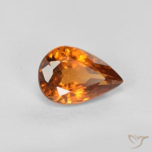 granate hessonita Naranja oscuro natural de 0.74 ct, En forma de pera, VS-SI