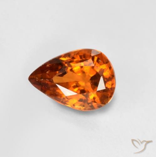 granate hessonita Naranja oscuro medio natural de 0.73 ct, En forma de pera, VS-SI