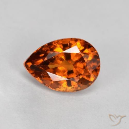 granate hessonita Naranja oscuro natural de 0.93 ct, En forma de pera, VS