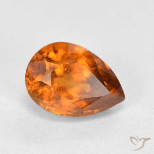 granate hessonita Naranja oscuro medio natural de 1.11 ct, En forma de pera, VS-SI
