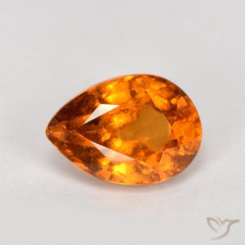 granate hessonita Naranja oscuro medio natural de 0.91 ct, En forma de pera, VS-SI
