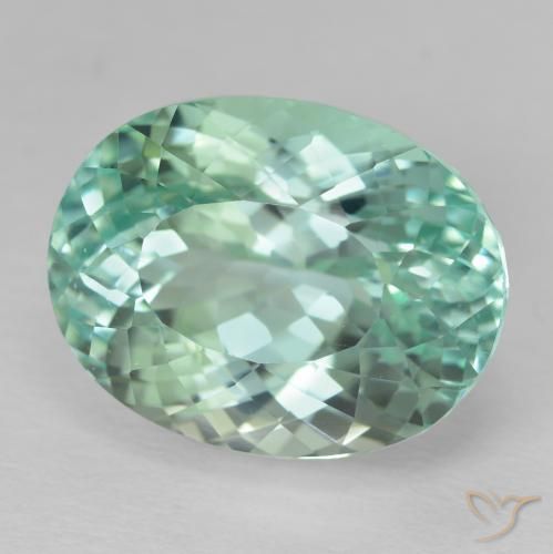 Hiddenite Verde azulado claro natural de 30.58 ct, Ovalada, VVS-VS
