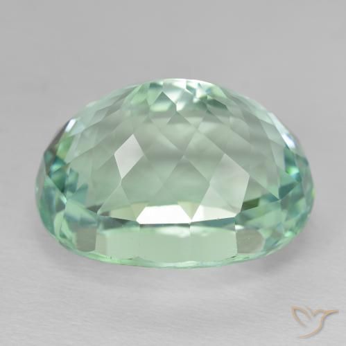 Hiddenite Verde azulado claro natural de 30.58 ct, Ovalada, VVS-VS