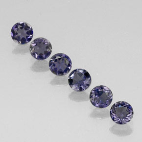 Gemas de iolita azul natural de  ct, corte redondo, VVS-VS