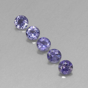 Gemas de iolita azul natural de  ct, corte redondo, VVS-VS