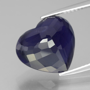 Iolita azul natural de 7,41 ct, forma de corazón, VS-SI