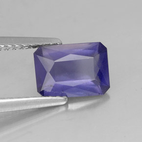 Iolita azul natural de 1,12 ct, corte esmeralda, VS-SI