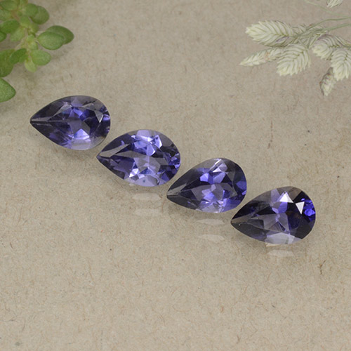 Gemas de iolita violeta intenso natural de 1,43 ct, en forma de pera, VS