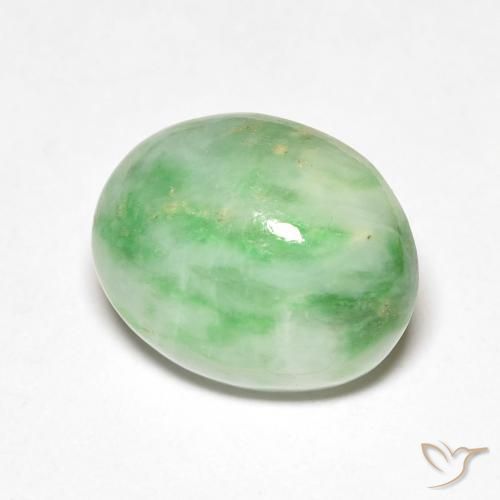 Jade Verde blanquecino natural de 5.85 ct, Ovalada, Opaco