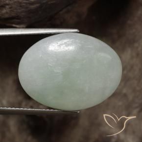 Jadeíta Verde grisáceo natural de 18.35 ct, Ovalada, Translúcido