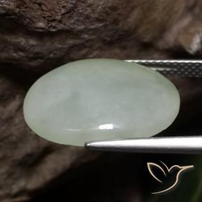 Jadeíta Verde gris natural de 9.17 ct, Ovalada, Translúcido