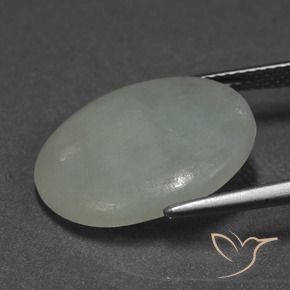 Jadeíta Verde grisáceo natural de 9.44 ct, Ovalada, Translúcido