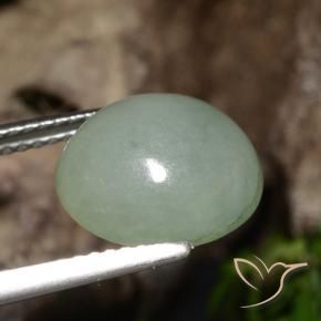 Jadeíta Verde gris natural de 5.39 ct, Ovalada, Translúcido
