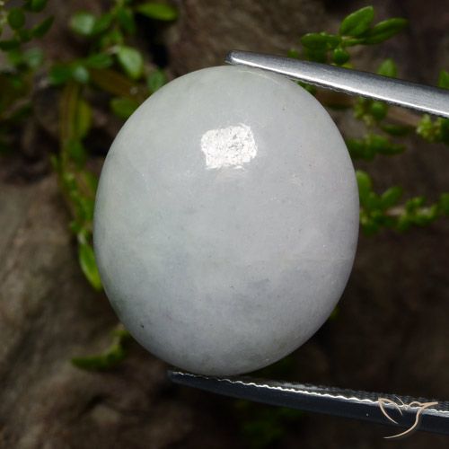 22.14ct Natural Blanco grisáceo Jadeíta, Ovalada, Translúcido