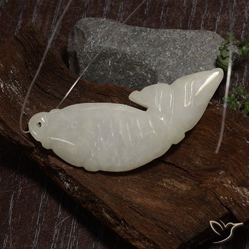 29.96ct Natural Blanco grisáceo Jadeíta, Elegante, Translúcido