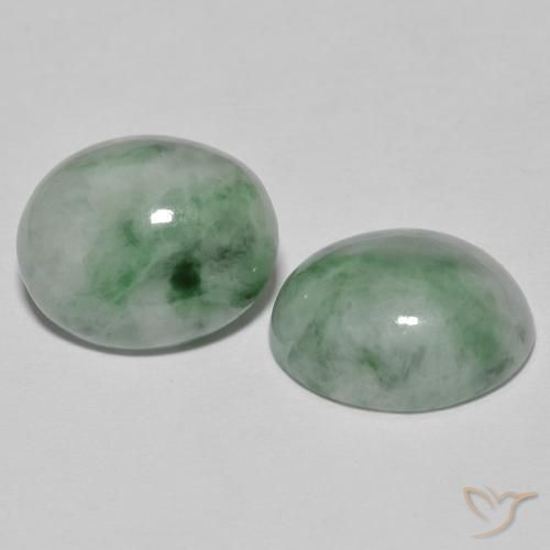 Gemas de Jadeíta Verde grisáceo natural de 9.60 ct, Ovalada, Opaco