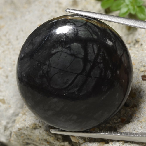 Jaspe negro natural de 32,19 ct, corte redondo, opaco