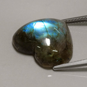 Labradorita multicolor natural de 13,50 ct, forma de corazón, translúcido