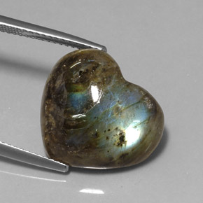Labradorita multicolor natural de 11,69 ct, forma de corazón, translúcido