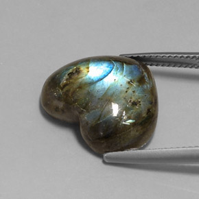 Labradorita multicolor natural de 11,69 ct, forma de corazón, translúcido