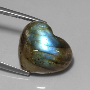 Labradorita multicolor natural de 13,91 ct, forma de corazón, translúcido
