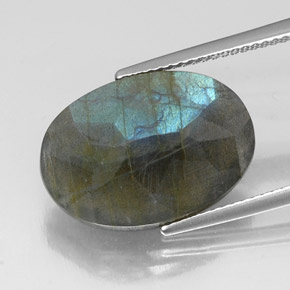 Labradorita multicolor natural de 10,88 ct, corte óvalo, translúcido