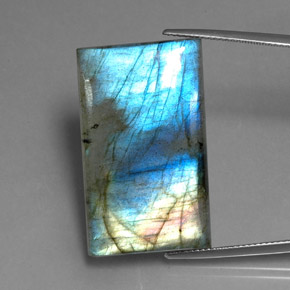 Labradorita multicolor natural de 35,25 ct, baguette, translúcido