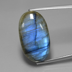 Labradorita Brillo azul grisáceo natural de 23.23 ct, Corte Óvalo, Transparente