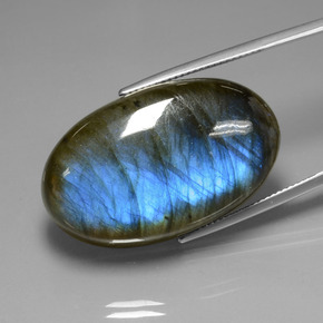 Labradorita Brillo azul grisáceo natural de 52.40 ct, Corte Óvalo, Transparente