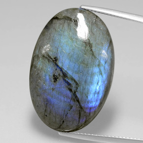 Labradorita Brillo azul grisáceo natural de 25.87 ct, Corte Óvalo, Transparente
